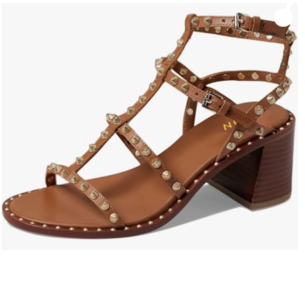 YDN Brown Sexy Strappy Sandal Open Toe Buckle Rivet Gladiator Chunky Heels Shoes